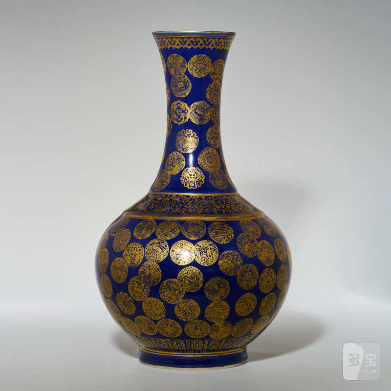 清光绪 霁蓝描金皮球花纹玉堂春瓶 - 图5